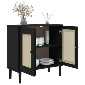 Schwarzes Sideboard SENJA Rattan-Optik 80cm