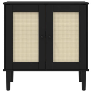 Schwarzes Sideboard SENJA Rattan-Optik 80cm