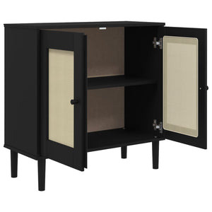 Schwarzes Sideboard SENJA Rattan-Optik 80cm