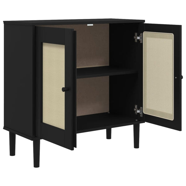 Schwarzes Sideboard SENJA Rattan-Optik 80cm
