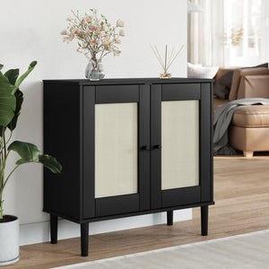 Schwarzes Sideboard SENJA Rattan-Optik 80cm