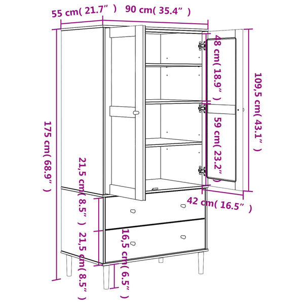 vidaXL Armoire SENJA aspect rotin Marron 90x55x175cm Pin massif