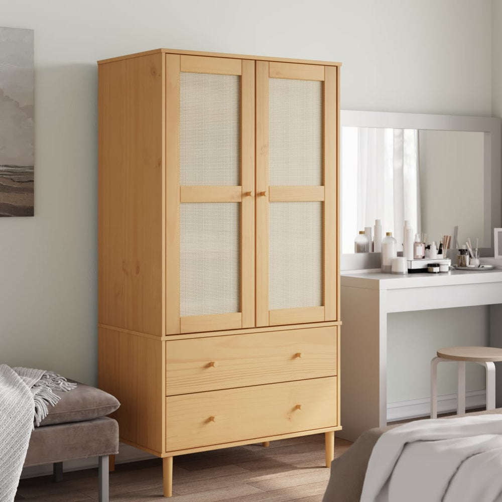 Kleiderschrank Kiefer Rattan-Optik Braun 90cm