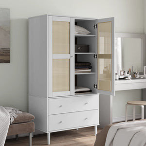 Kleiderschrank SENJA Rattan Weiß Kiefer 90x175 cm