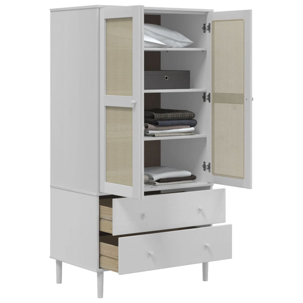 Kleiderschrank SENJA Rattan Weiß Kiefer 90x175 cm