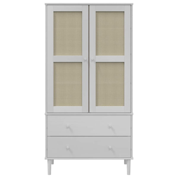 Kleiderschrank SENJA Rattan Weiß Kiefer 90x175 cm