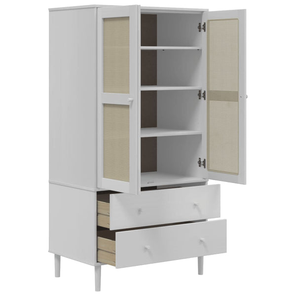 Kleiderschrank SENJA Rattan Weiß Kiefer 90x175 cm