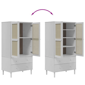 Kleiderschrank SENJA Rattan Weiß Kiefer 90x175 cm