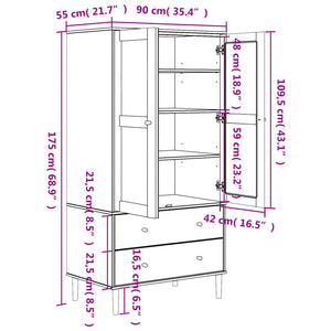 Kleiderschrank SENJA Rattan Weiß Kiefer 90x175 cm