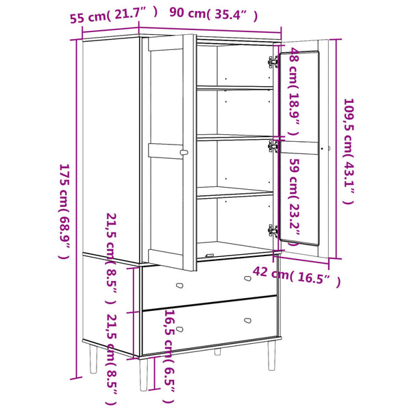 Kleiderschrank SENJA Rattan Weiß Kiefer 90x175 cm