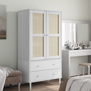 Kleiderschrank SENJA Rattan Weiß Kiefer 90x175 cm