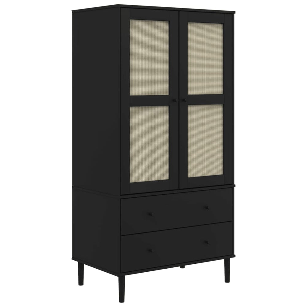 Kleiderschrank Schwarz Rattan-Optik 90x55x175 cm