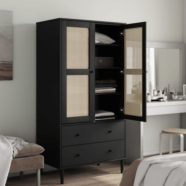 Kleiderschrank Schwarz Rattan-Optik 90x55x175 cm