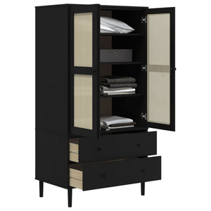 Kleiderschrank Schwarz Rattan-Optik 90x55x175 cm