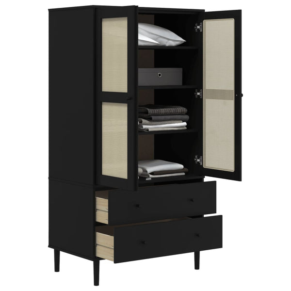 Kleiderschrank Schwarz Rattan-Optik 90x55x175 cm