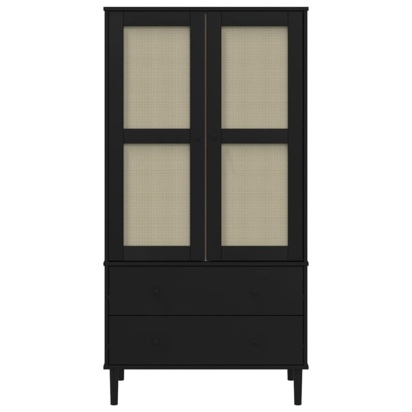 Kleiderschrank Schwarz Rattan-Optik 90x55x175 cm