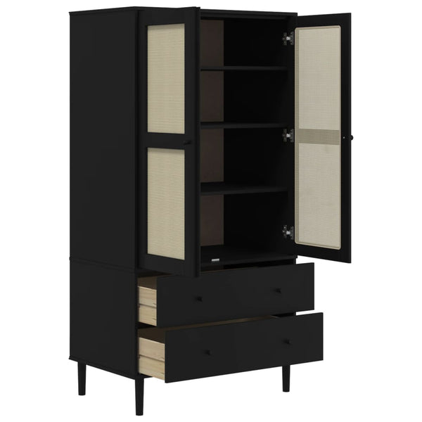 Kleiderschrank Schwarz Rattan-Optik 90x55x175 cm