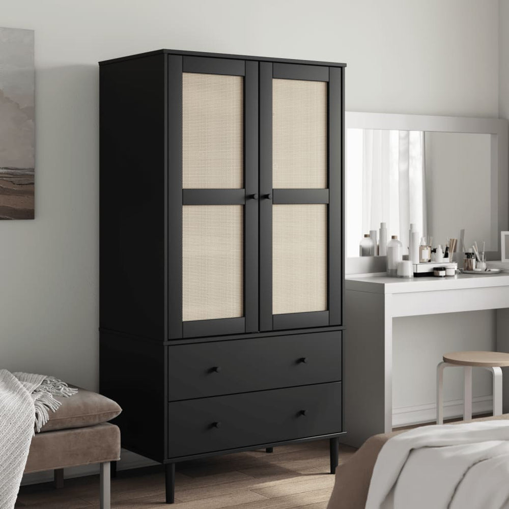 Kleiderschrank Schwarz Rattan-Optik 90x55x175 cm