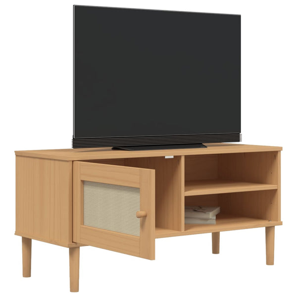 TV-Schrank Kiefer Rattan-Optik Braun