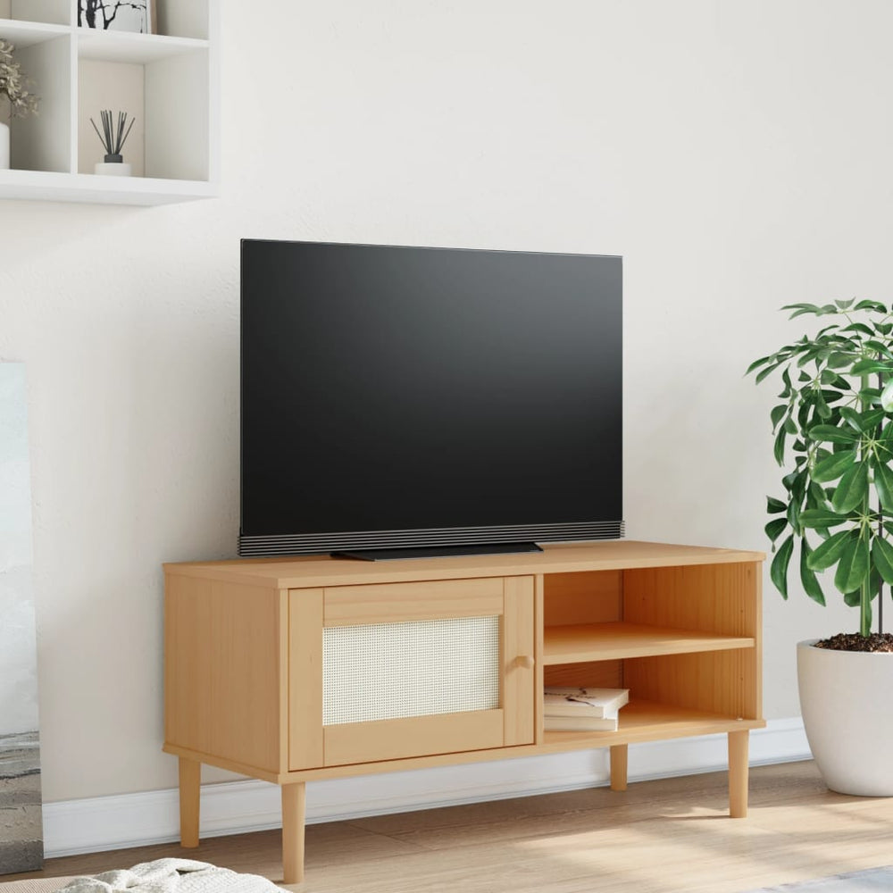 TV-Schrank Kiefer Rattan-Optik Braun