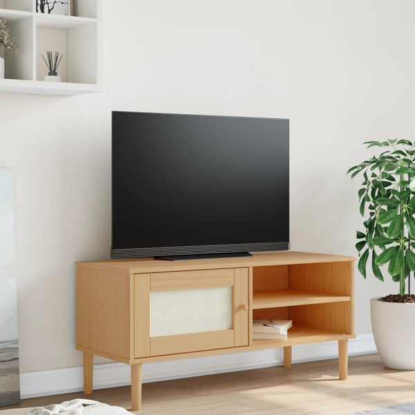 TV-Schrank Kiefer Rattan-Optik Braun