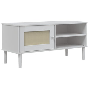 TV-Schrank Weiß Rattan-Optik Kiefernholz 106 cm