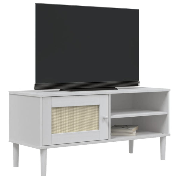 TV-Schrank Weiß Rattan-Optik Kiefernholz 106 cm