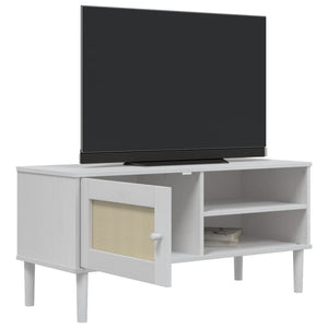TV-Schrank Weiß Rattan-Optik Kiefernholz 106 cm