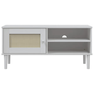 TV-Schrank Weiß Rattan-Optik Kiefernholz 106 cm
