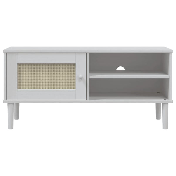 TV-Schrank Weiß Rattan-Optik Kiefernholz 106 cm