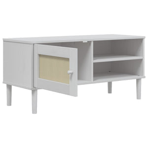 TV-Schrank Weiß Rattan-Optik Kiefernholz 106 cm