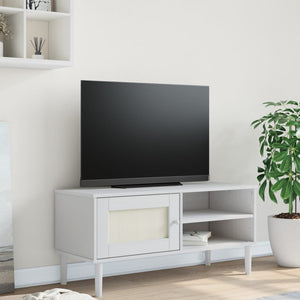 TV-Schrank Weiß Rattan-Optik Kiefernholz 106 cm