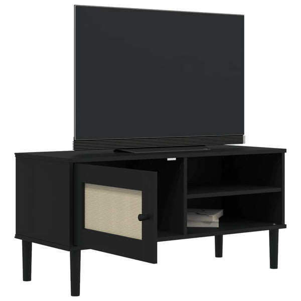 TV-Schrank Schwarz Rattan-Optik 106 cm