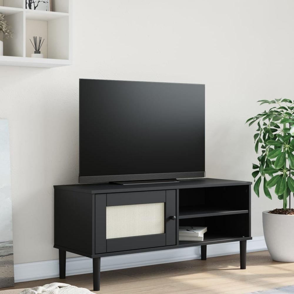 TV-Schrank Schwarz Rattan-Optik 106 cm