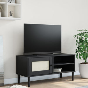 TV-Schrank Schwarz Rattan-Optik 106 cm