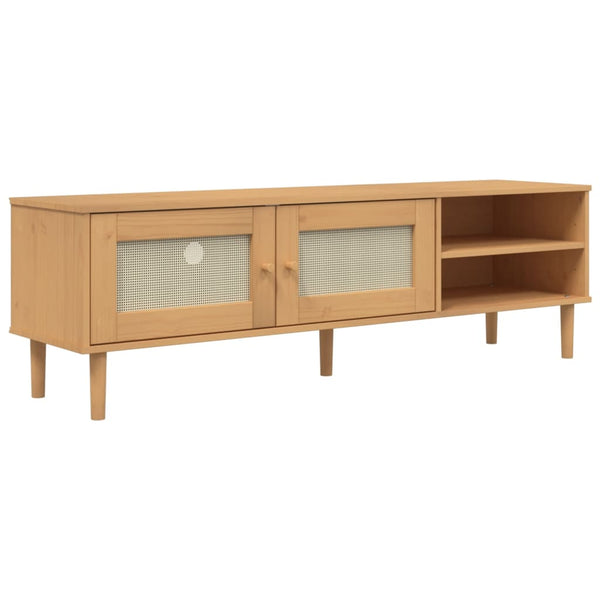 TV-Schrank Braun Rattan-Optik Kiefer 158 cm