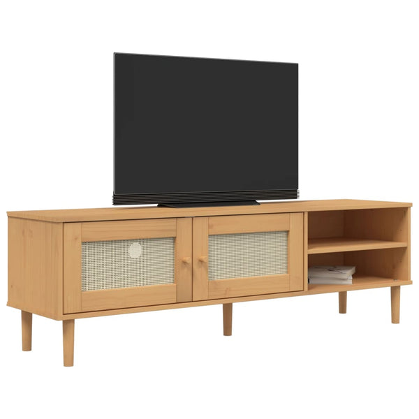 TV-Schrank Braun Rattan-Optik Kiefer 158 cm