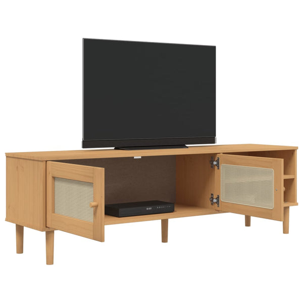 TV-Schrank Braun Rattan-Optik Kiefer 158 cm