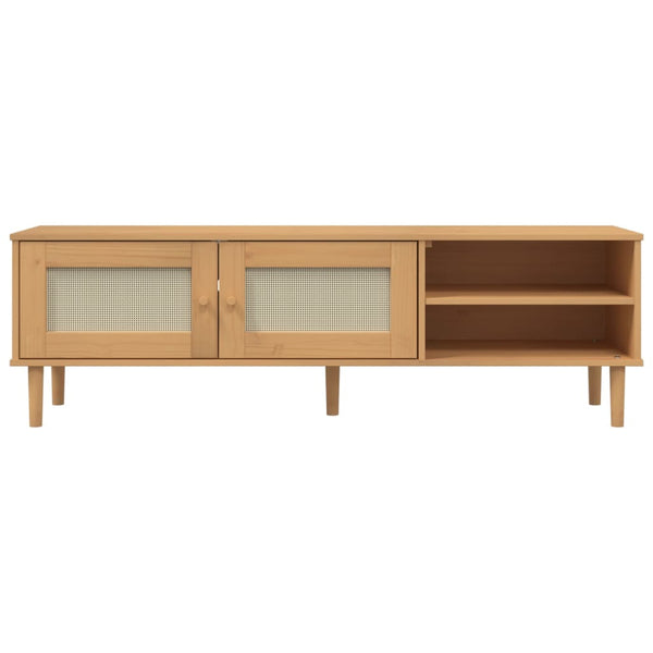 TV-Schrank Braun Rattan-Optik Kiefer 158 cm