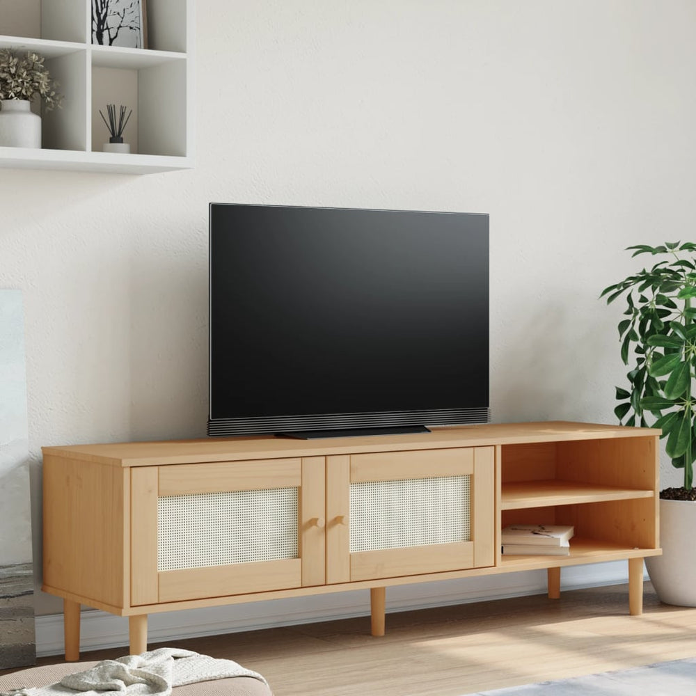 TV-Schrank Braun Rattan-Optik Kiefer 158 cm