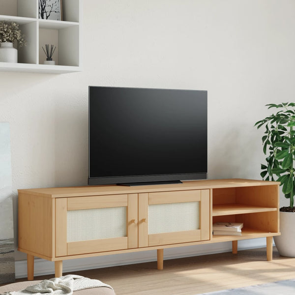 TV-Schrank Braun Rattan-Optik Kiefer 158 cm