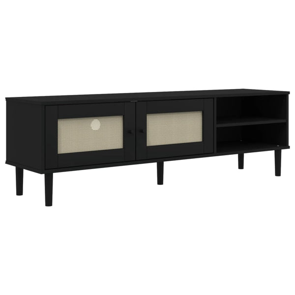 TV-Schrank Schwarz Rattan-Optik 158cm Kiefernholz
