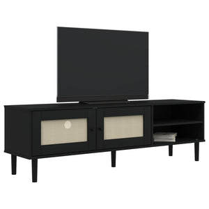 TV-Schrank Schwarz Rattan-Optik 158cm Kiefernholz