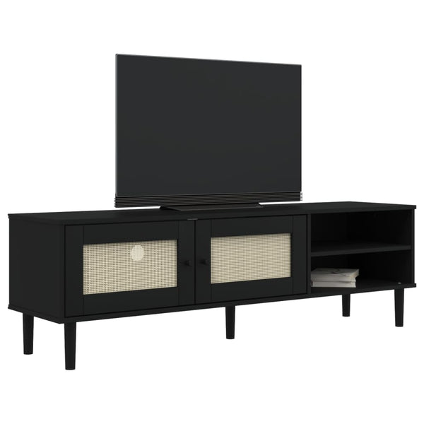 TV-Schrank Schwarz Rattan-Optik 158cm Kiefernholz