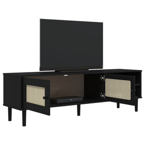 TV-Schrank Schwarz Rattan-Optik 158cm Kiefernholz