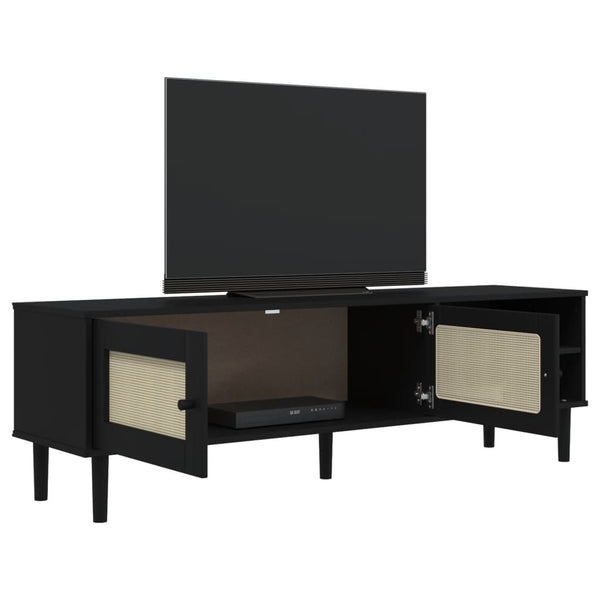 TV-Schrank Schwarz Rattan-Optik 158cm Kiefernholz