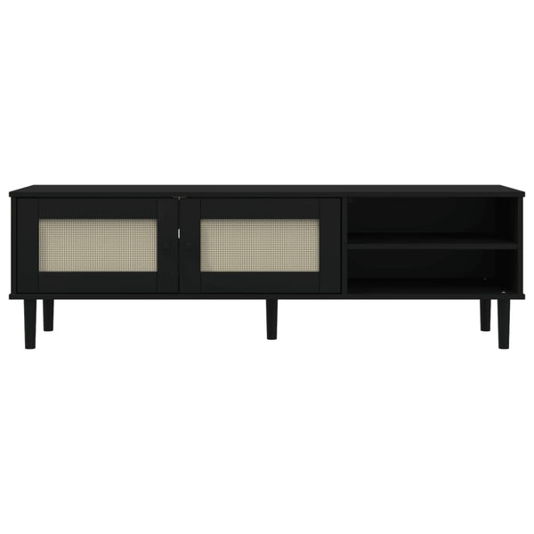 TV-Schrank Schwarz Rattan-Optik 158cm Kiefernholz
