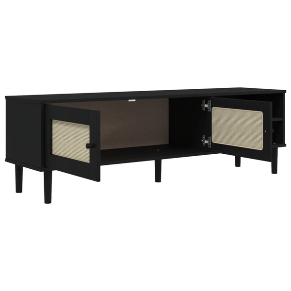 TV-Schrank Schwarz Rattan-Optik 158cm Kiefernholz