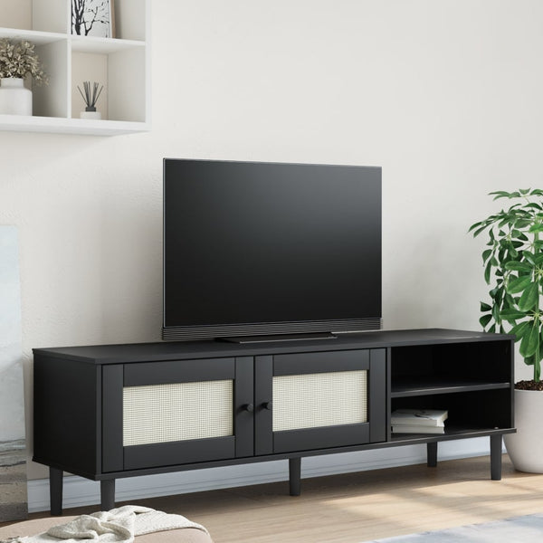 TV-Schrank Schwarz Rattan-Optik 158cm Kiefernholz