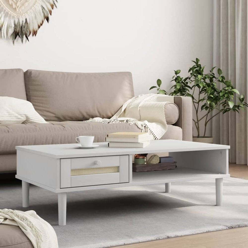 vidaXL Table basse SENJA aspect rotin Blanc 100x55x33 cm Bois de pin